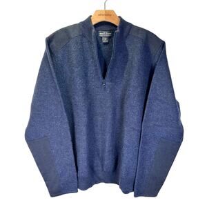 Woolrich Pure Wool Sweater Sz L Marled Knit Patches Outdoors Fisherman Zip Thick